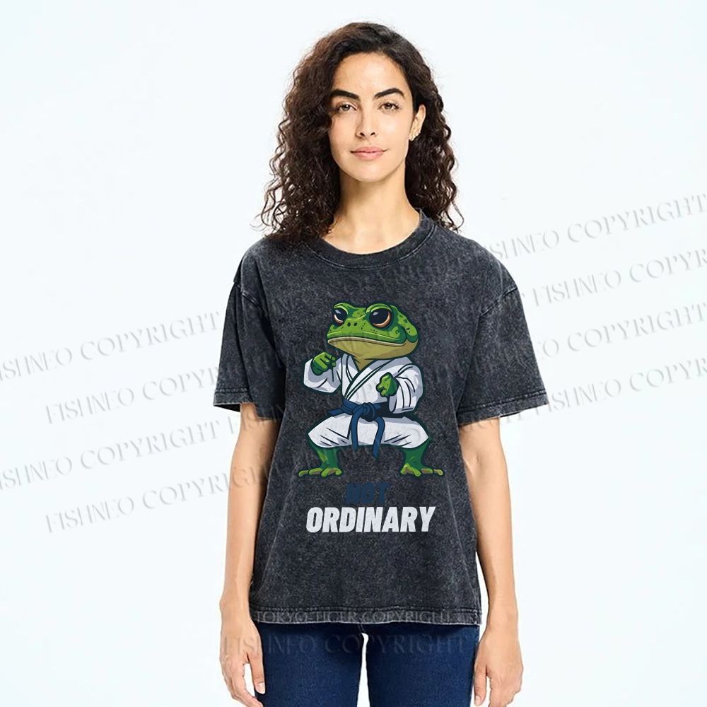 Unisex Karate Frog Printed Washed Tee