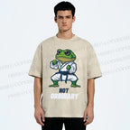 Unisex Karate Frog Printed Washed Tee
