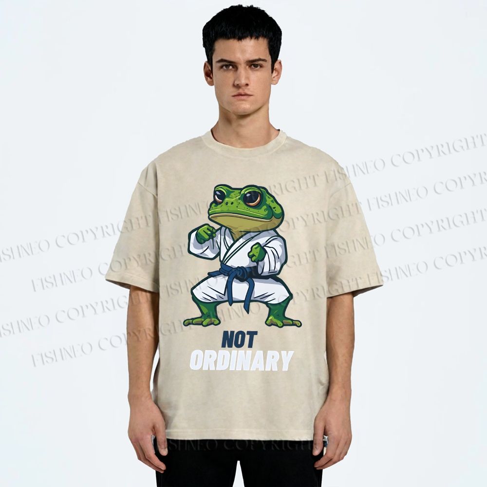 Unisex Karate Frog Printed Washed Tee