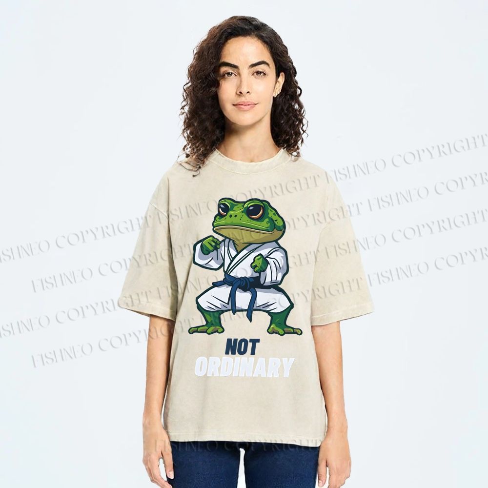 Unisex Karate Frog Printed Washed Tee