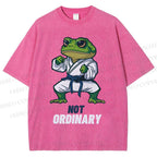Unisex Karate Frog Printed Washed Tee