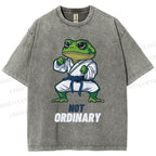 Unisex Karate Frog Printed Washed Tee