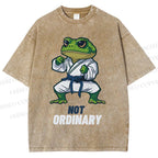 Unisex Karate Frog Printed Washed Tee