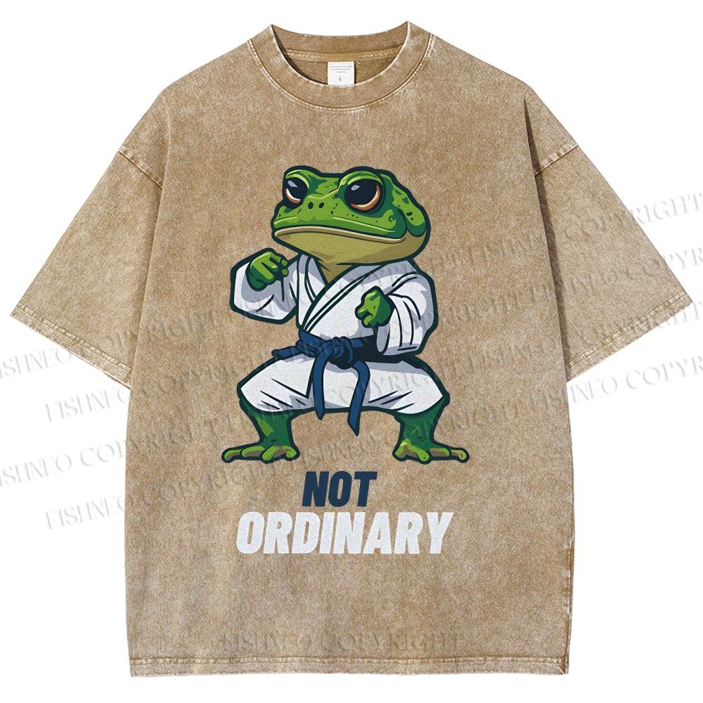 Unisex Karate Frog Printed Washed Tee