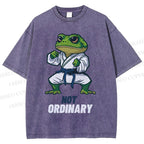 Unisex Karate Frog Printed Washed Tee