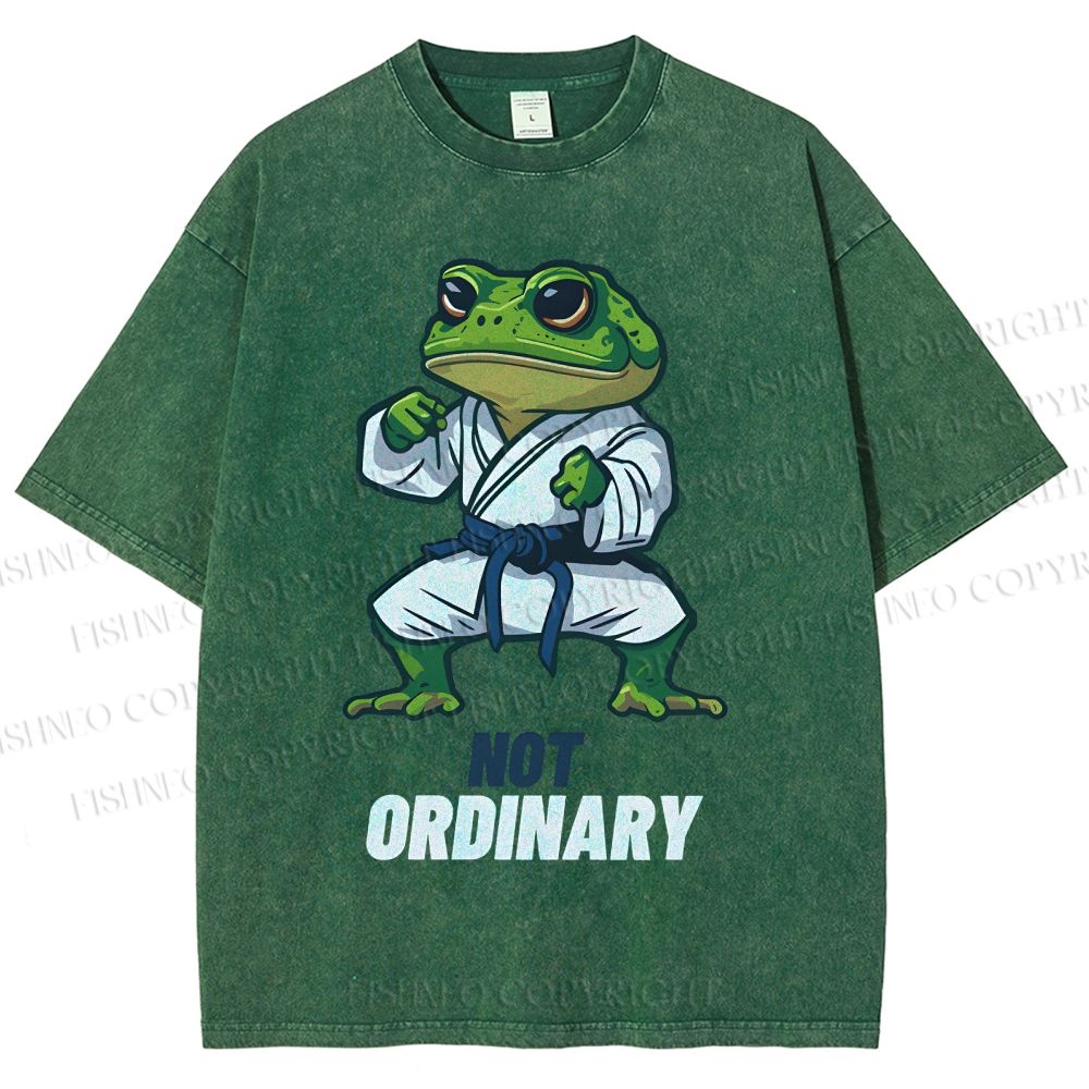 Unisex Karate Frog Printed Washed Tee