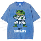 Unisex Karate Frog Printed Washed Tee