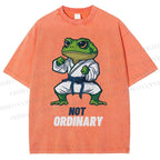 Unisex Karate Frog Printed Washed Tee