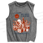 Unisex Sushi Japanese Sake Printed Washed Tank Top