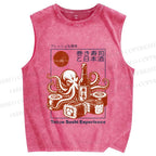 Unisex Sushi Japanese Sake Printed Washed Tank Top