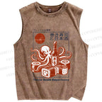 Unisex Sushi Japanese Sake Printed Washed Tank Top