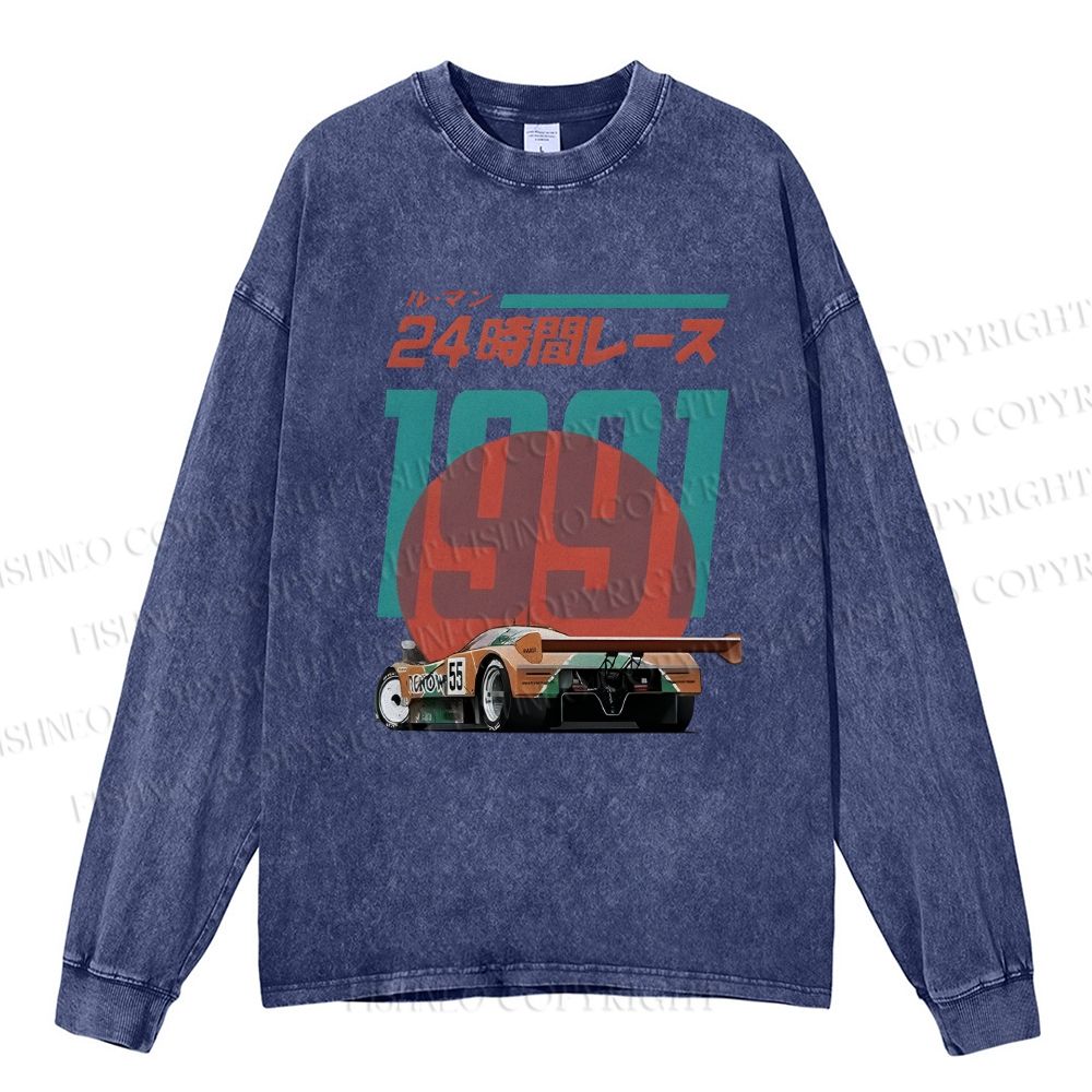 Unisex Casual Washed Time Printed Long Sleeve T-shirt