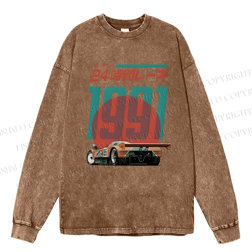 Unisex Casual Washed Time Printed Long Sleeve T-shirt