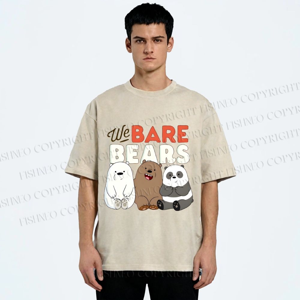 Unisex We Bare Bears Printed Washed Tee