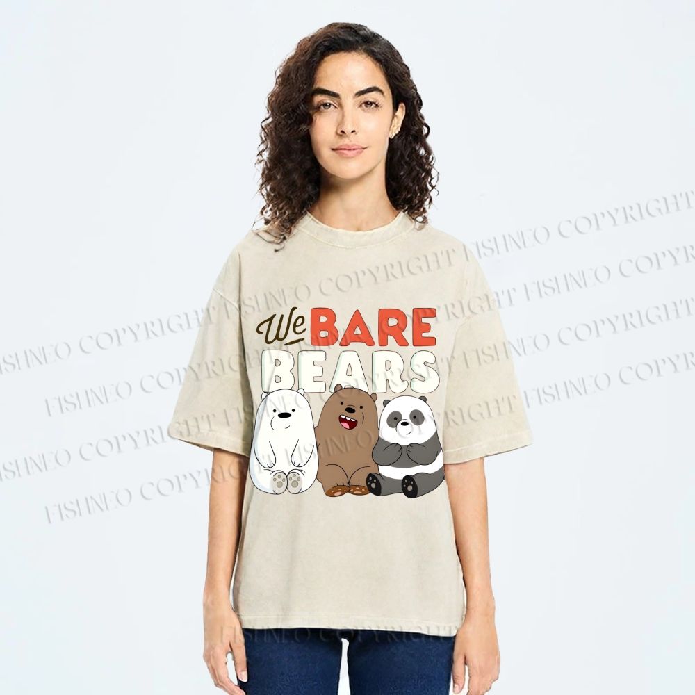 Unisex We Bare Bears Printed Washed Tee