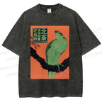 Unisex Japanese Retro Bird Printed Washed Tee
