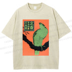 Unisex Japanese Retro Bird Printed Washed Tee