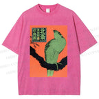 Unisex Japanese Retro Bird Printed Washed Tee