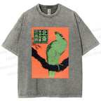 Unisex Japanese Retro Bird Printed Washed Tee