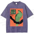 Unisex Japanese Retro Bird Printed Washed Tee