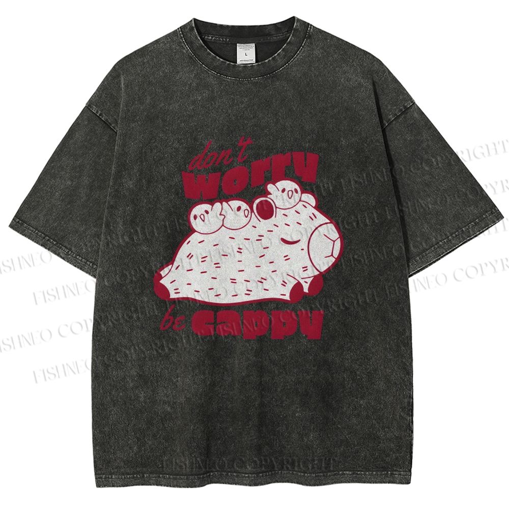 Unisex Dont Worry Be Cappy Capybara Printed Washed Tee