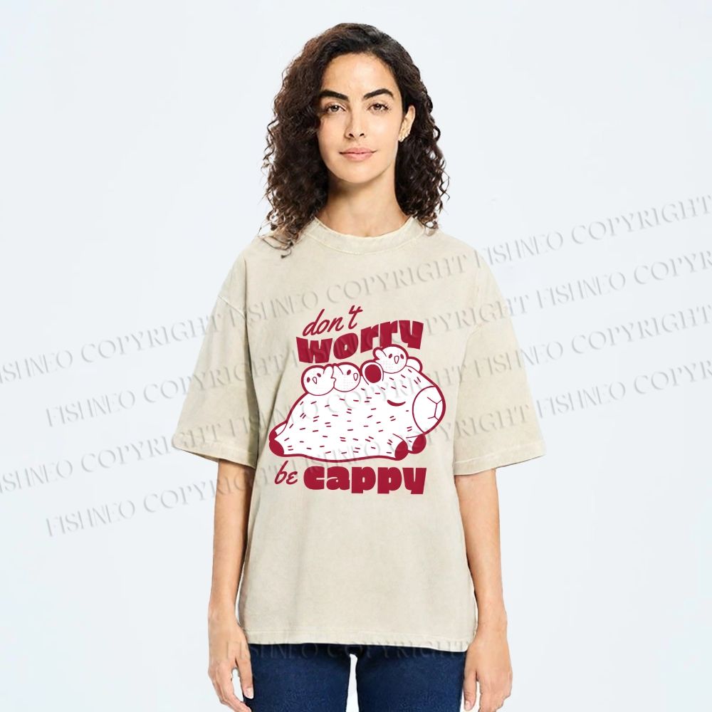 Unisex Dont Worry Be Cappy Capybara Printed Washed Tee