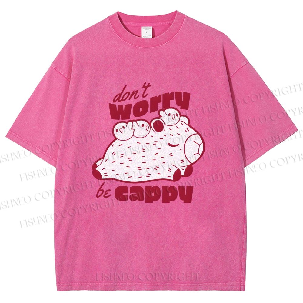 Unisex Dont Worry Be Cappy Capybara Printed Washed Tee