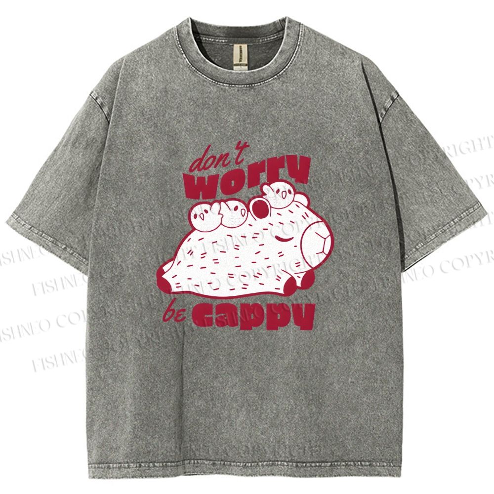 Unisex Dont Worry Be Cappy Capybara Printed Washed Tee