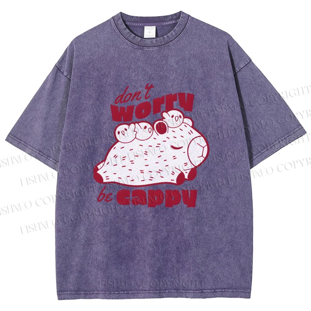 Unisex Dont Worry Be Cappy Capybara Printed Washed Tee