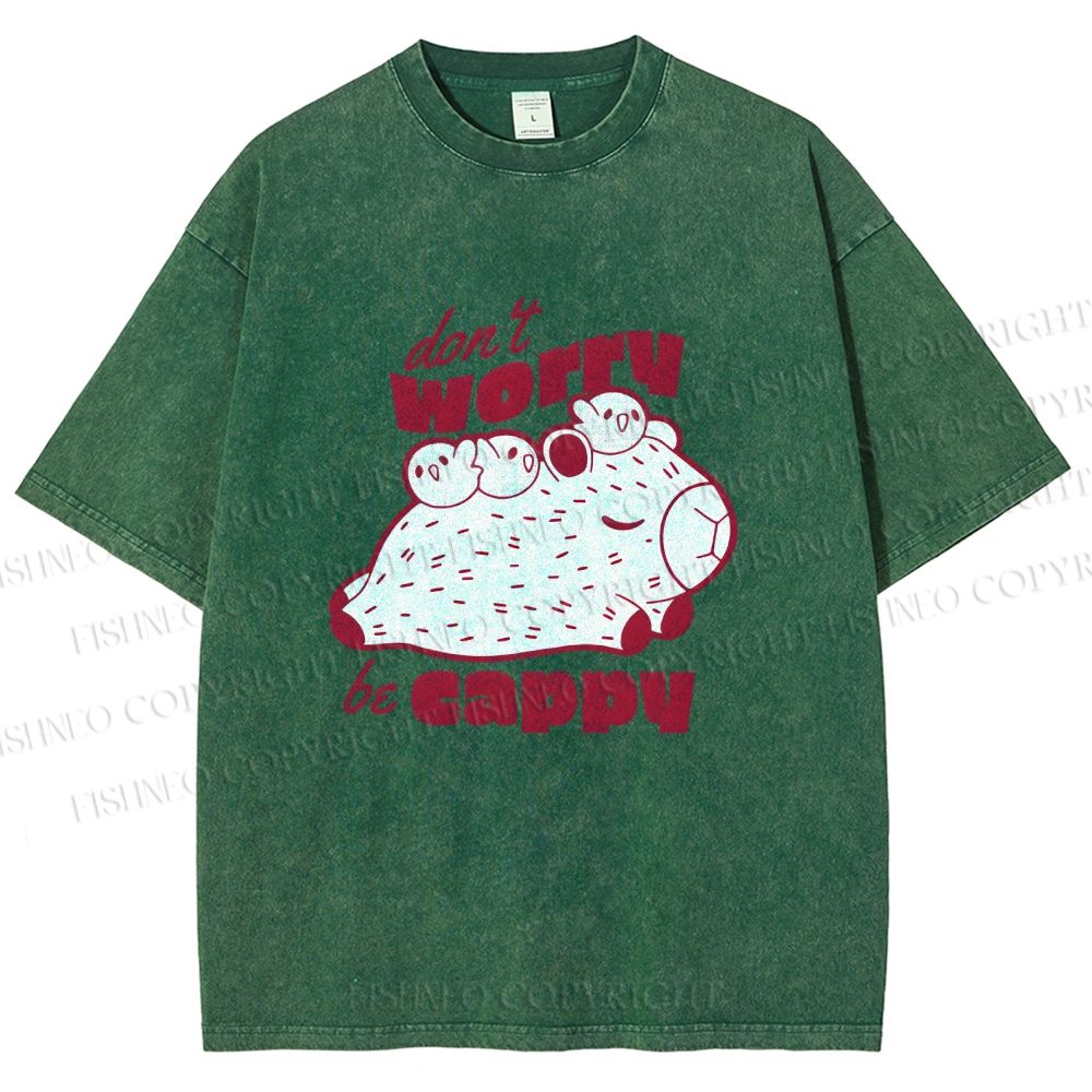 Unisex Dont Worry Be Cappy Capybara Printed Washed Tee