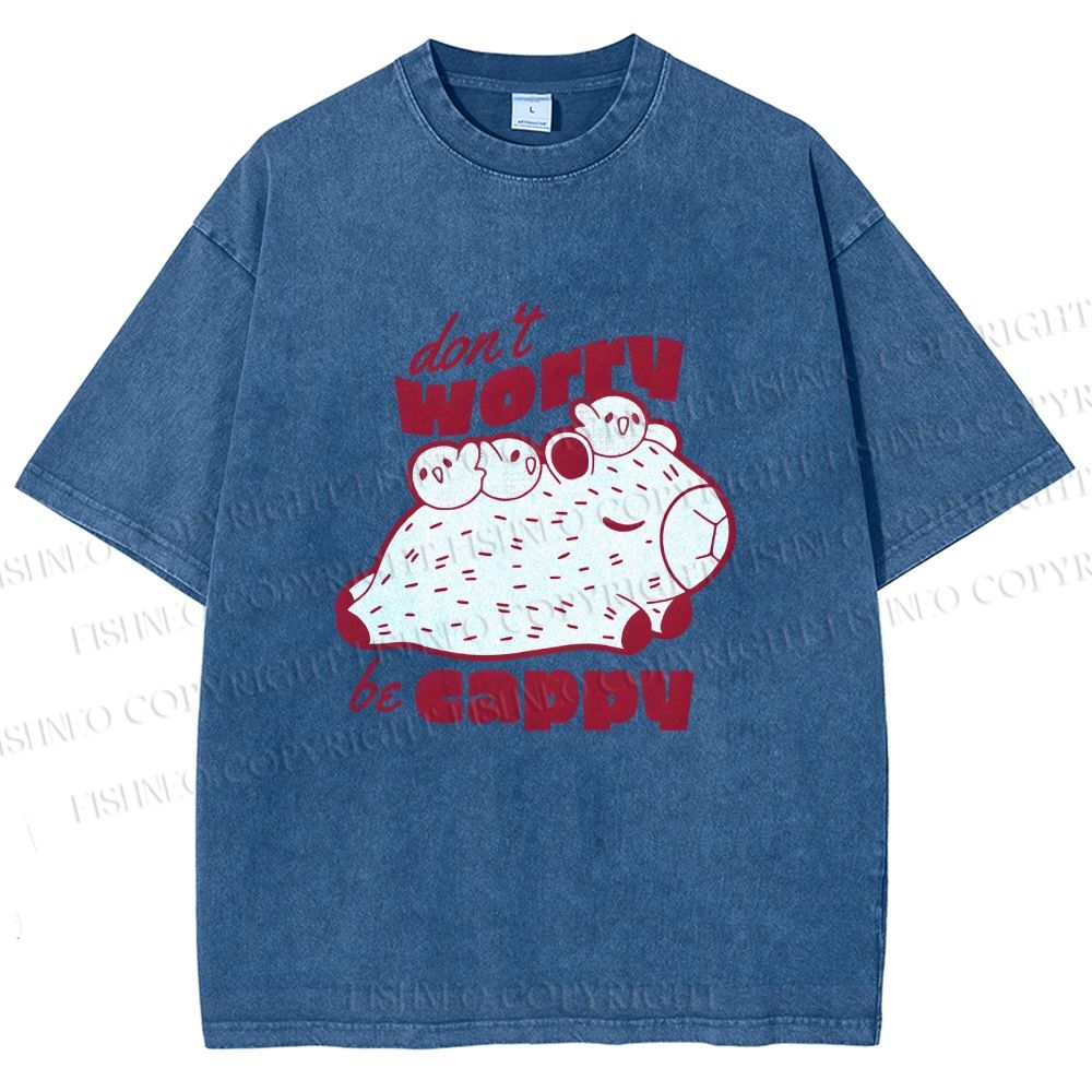 Unisex Dont Worry Be Cappy Capybara Printed Washed Tee