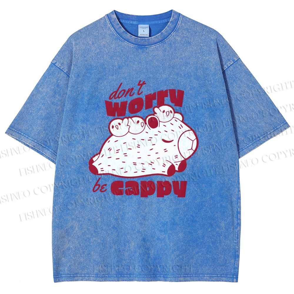 Unisex Dont Worry Be Cappy Capybara Printed Washed Tee