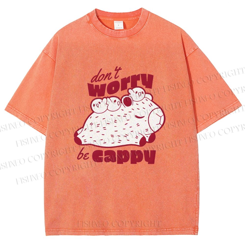 Unisex Dont Worry Be Cappy Capybara Printed Washed Tee