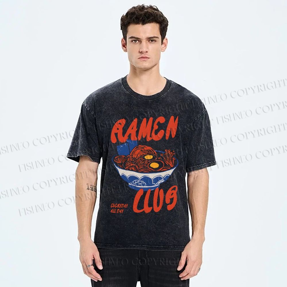 Unisex Ramen Club Printed Washed Tee