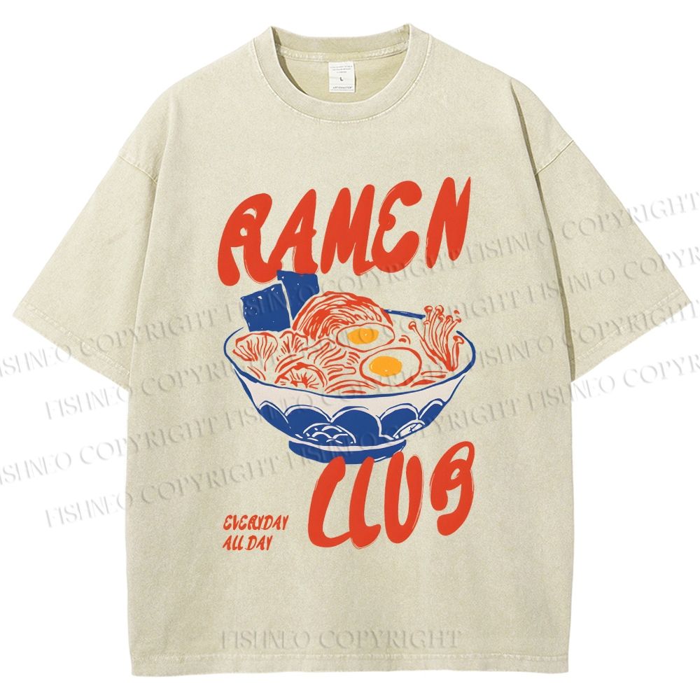 Unisex Ramen Club Printed Washed Tee
