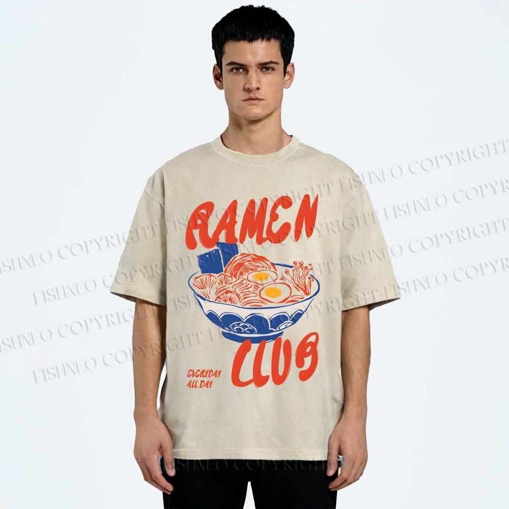Unisex Ramen Club Printed Washed Tee