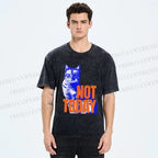 Unisex Vintage Cat Not Today Printed Washed Tee