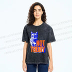 Unisex Vintage Cat Not Today Printed Washed Tee