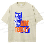 Unisex Vintage Cat Not Today Printed Washed Tee