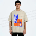 Unisex Vintage Cat Not Today Printed Washed Tee