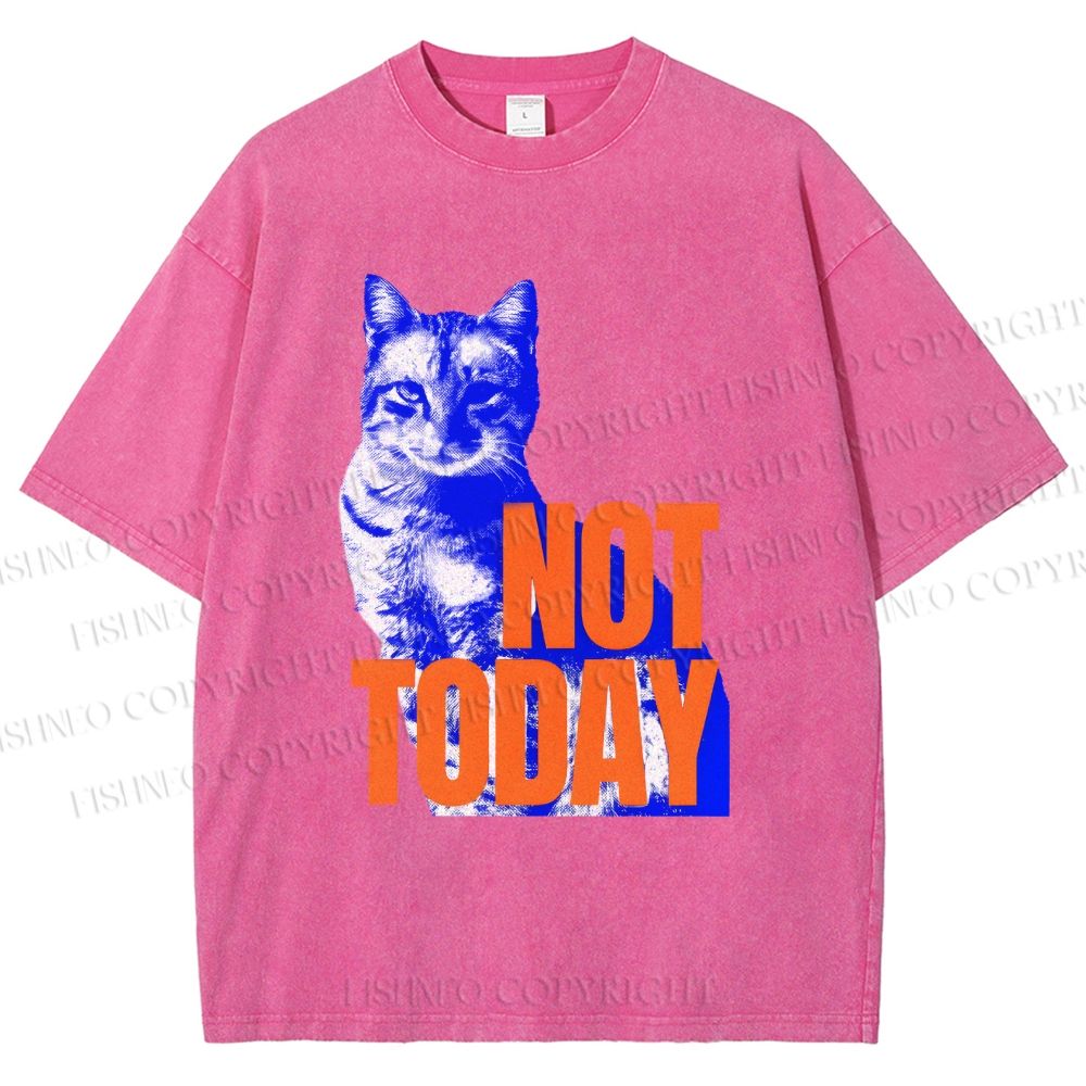 Unisex Vintage Cat Not Today Printed Washed Tee