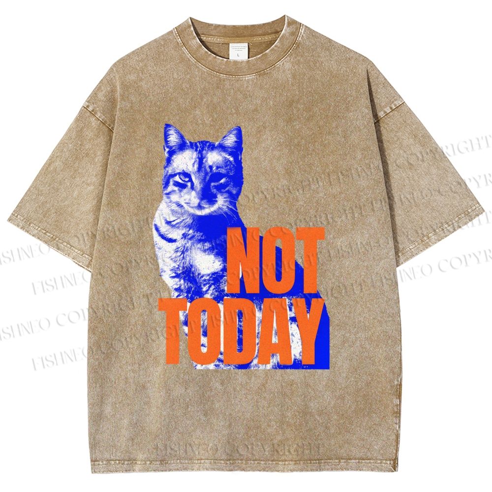 Unisex Vintage Cat Not Today Printed Washed Tee