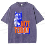 Unisex Vintage Cat Not Today Printed Washed Tee