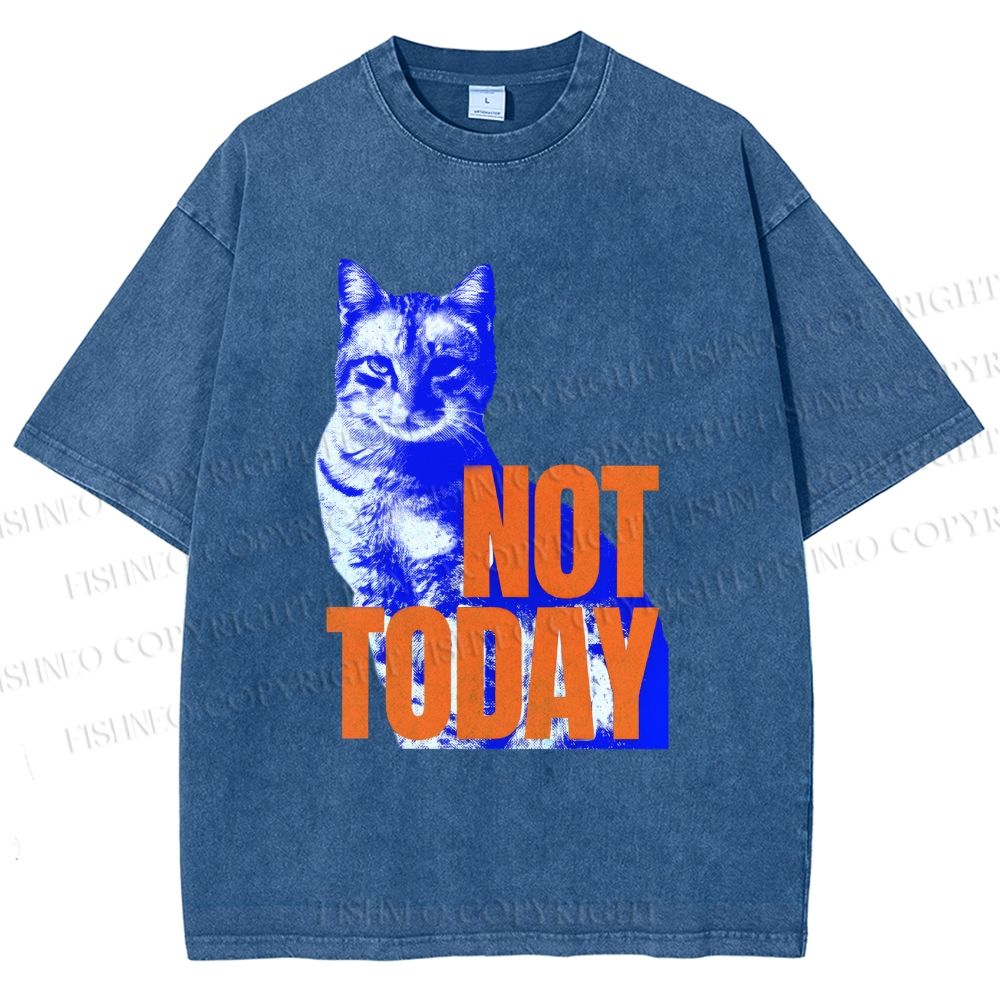 Unisex Vintage Cat Not Today Printed Washed Tee