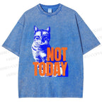Unisex Vintage Cat Not Today Printed Washed Tee