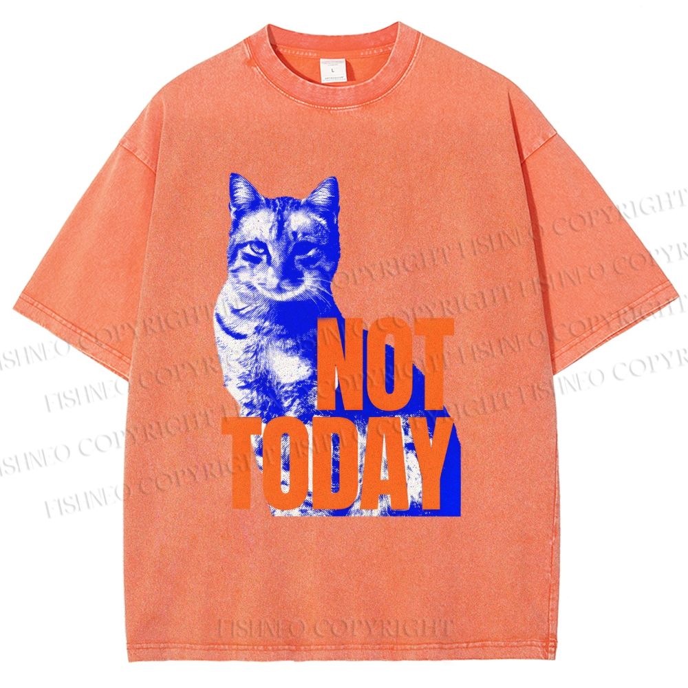 Unisex Vintage Cat Not Today Printed Washed Tee