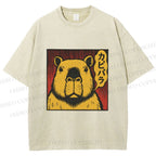 Unisex Japanese Vintage Capybara Printed Washed Tee