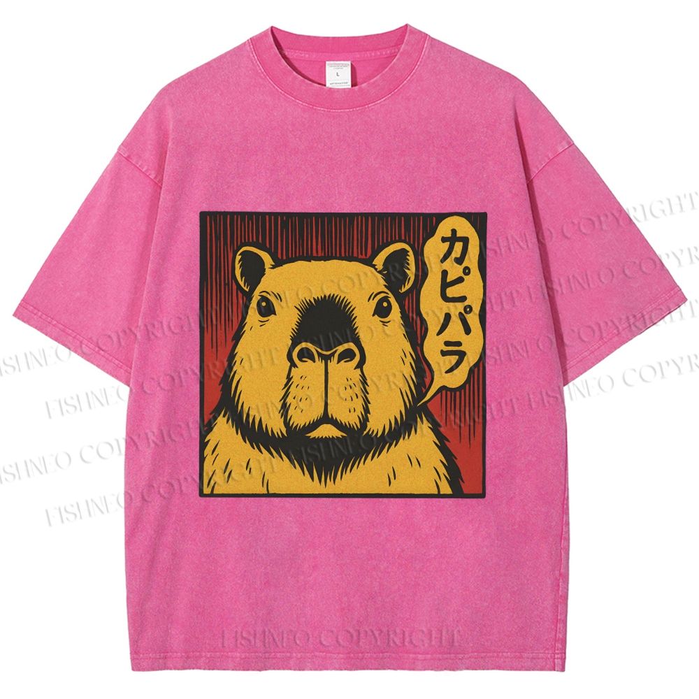 Unisex Japanese Vintage Capybara Printed Washed Tee