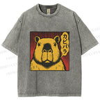 Unisex Japanese Vintage Capybara Printed Washed Tee