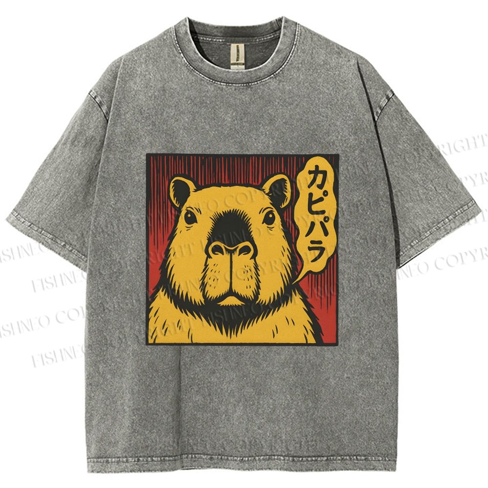 Unisex Japanese Vintage Capybara Printed Washed Tee